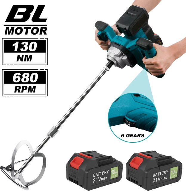 Bürstloser elektrischer Betonmischer in Blau mit 6 Gängen, kabellos für Zement, Mörtel und Putz, kompatibel mit Makita 21V Akku, B/T/H: 80,5 x 32,0 cm - Bild 1