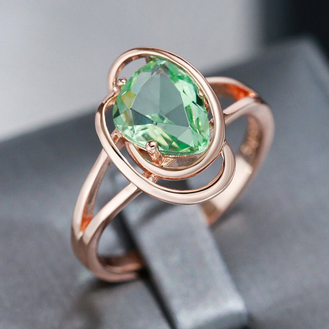 Wbmqda Ring, 585 Roségold, hellgrüner Stein, Zirkonia, Damen - Bild 1