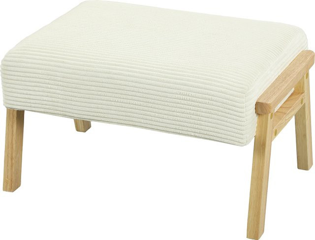HOMCOM Sitzhocker mit Cordoptik und Holzbeinen in Cremeweiß - Bild 1