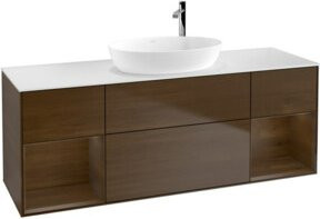 V&B Waschtischunterschrank Finion in Weiß mit Walnuss-Regal, Breite: 160 cm - Bild 1