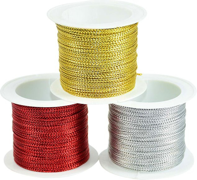 20 Meter Seidenfaden Set in Gold, Silber und Rot für DIY-Armbänder, Nähen und Dekoration, 1 mm Dicke - Bild 1