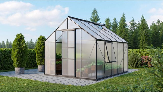 Vitavia Gewächshaus Meridian 1 Vorzugsset in Schwarz mit Polycarbonat-Platten, Dachfenster, Seitenfenster und Regenrinnen - Bild 1