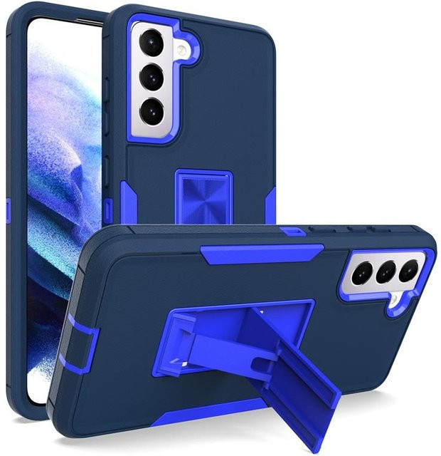 Matte Ständer Hülle für Samsung Galaxy S21 FE in Blau, stoßfeste Magnet-Schutzhülle mit integriertem Halter - Bild 1