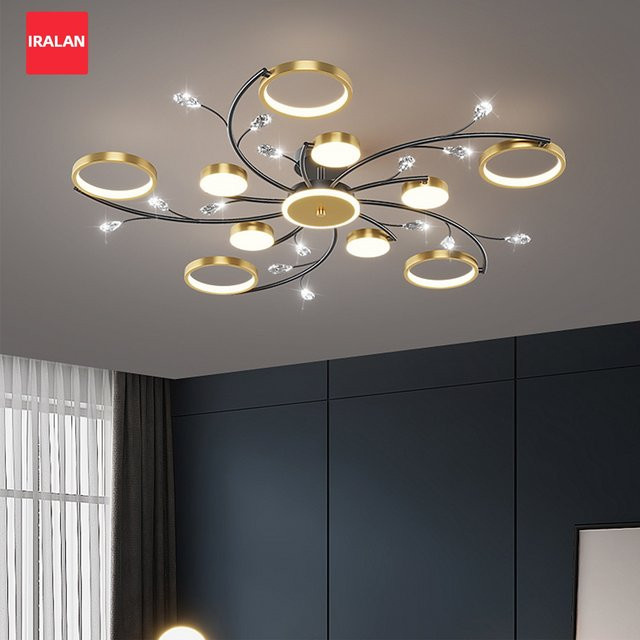Moderne LED Pendelleuchte IRALAN in Gold und Schwarz mit Fernbedienung und Dimmfunktion für Wohnzimmer und Schlafzimmer - Bild 1