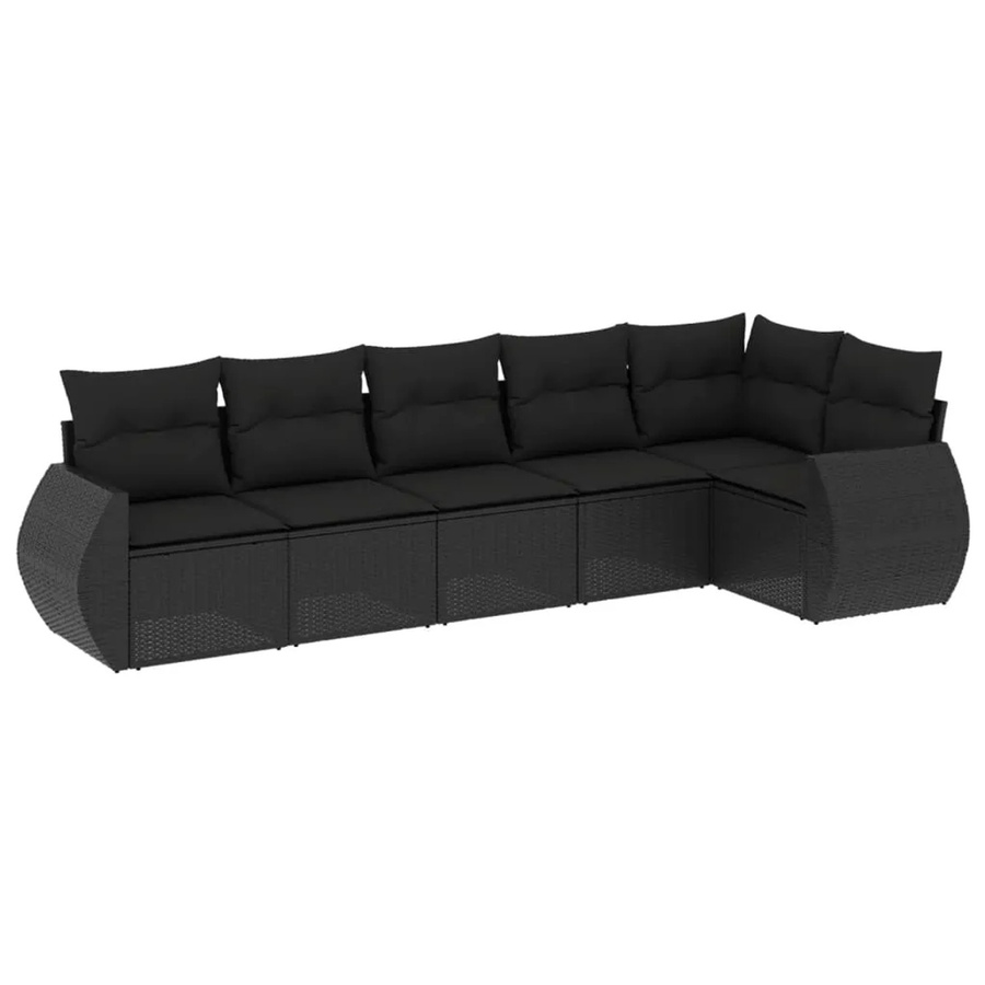 vidaXL 6-teilige Garten-Sofagarnitur in L-Form aus schwarzem Poly-Rattan mit Sitzkissen und Rückenkissen - Bild 2