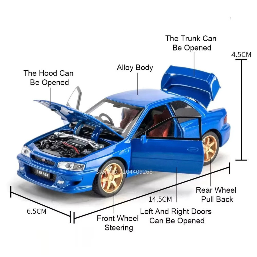 RMZ City Impreza STI Diecast Modellauto in Blau im Maßstab 1:32 mit öffnenden Türen und Stoßdämpfung aus Metall - Bild 3