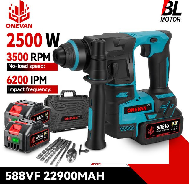 ONEVAN Bürstloser Akku-Schlagbohrhammer 27mm Multifunktions-Bohrhammer kompatibel mit Makita 18V LXT Akkus - Bild 1