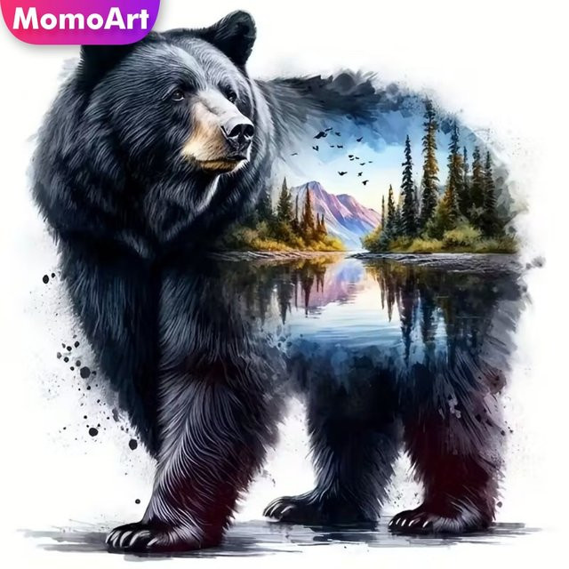 Momoart 5D DIY Diamant-Stickerei Bär Tierbild als quadratisches Acryl-Diamant-Mosaik in Multicolour - Bild 1