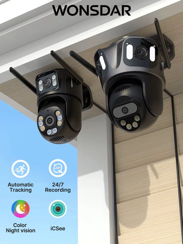 WONSDAR WIFI IP-Kamera mit 3-Linsen und 3-Bildschirm, PTZ-Überwachungskamera mit Menschenerkennung, IP66 wasserdicht, Schwarz - Bild 7