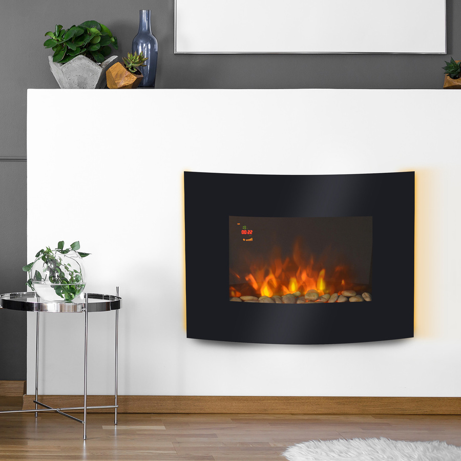 HOMCOM Elektrokamin Wandkamin in Schwarz mit Glaselement, B/H/T: 65 x 52 x 11,4 cm - Bild 2