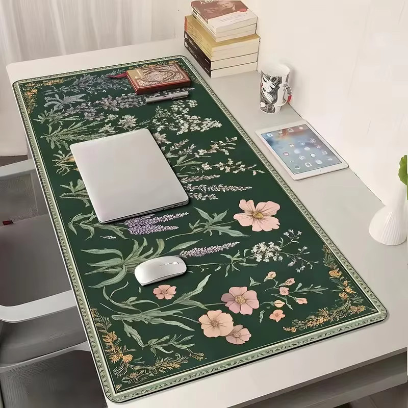 VIKAMA Mauspad Grünes Blumen-Design mit rutschfester Gummibasis für Gaming und Büro - Bild 2