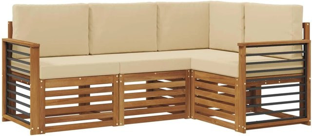 vidaXL Sofagarnitur 4-teilig in Beige aus Massivholz Akazie mit L-Form und Sitzkissen - Bild 1