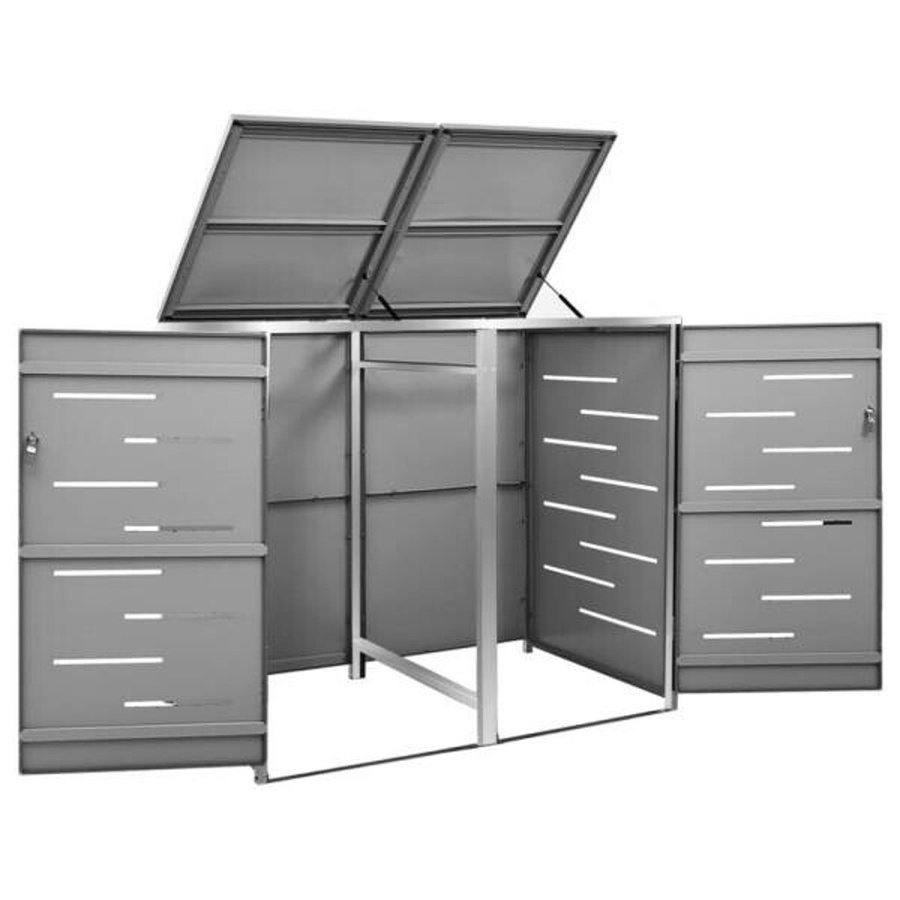 vidaXL Mülltonnenbox aus Edelstahl in Anthrazit und Silber, B/H/T: 138 x 112,5 x 77,5 cm - Bild 2