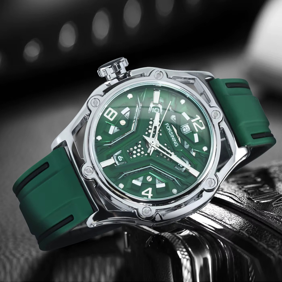 Forsining Armbanduhr, Automatik, Grün, Edelstahl, Kautschuk, Herren - Bild 4