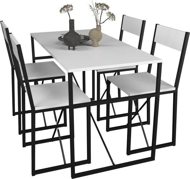 VCM 5-tlg. Essgruppe Insasi L im Industrie-Design aus Holz und Metall mit Tisch und Stühlen, B/T/H: 120 x 60 x 72 cm - Bild 1