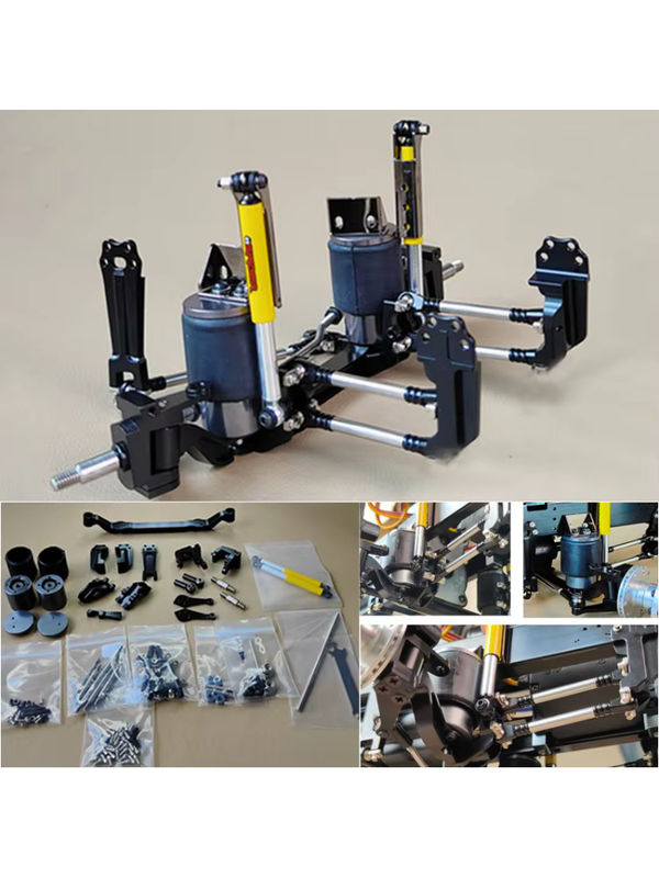 Tamiya RC Truck Zubehör, Vorderrad-Lenkungsaufhängung, Luftfederung, Stoßdämpfung, 1:14, Metall, Schwarz - Bild 6
