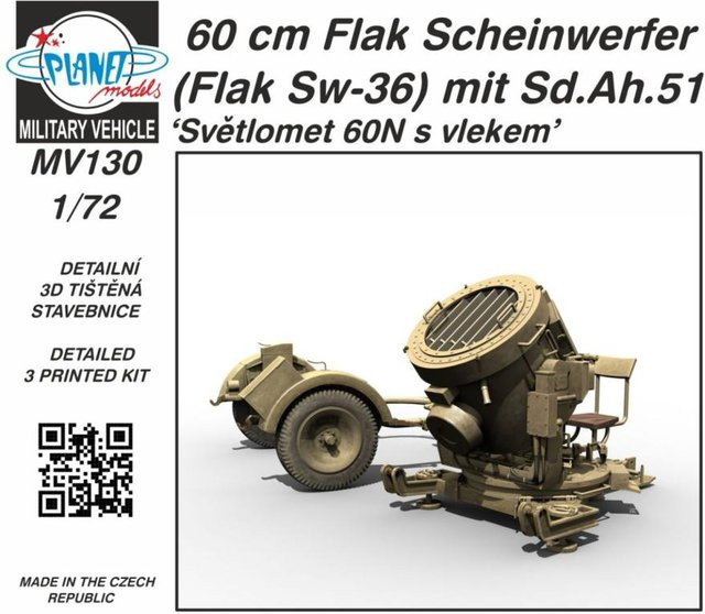 Planet Models 60 cm Flak Scheinwerfer (Flak Sw-36) mit Sd.Ah.51, 1:72 - Bild 1