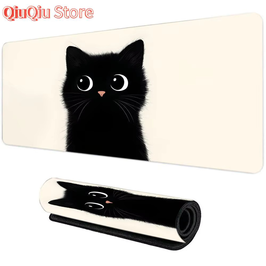 Potdemiel XXL Mauspad im schwarzen Katzen-Design, rutschfeste Schreibtischunterlage mit genähten Kanten in Schwarz und Multicolour - Bild 4
