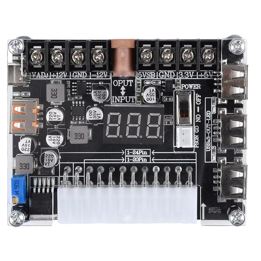 Diymore ATX Power Adapter Board mit einstellbarer Spannung, rotem Digital Display und USB-C Unterstützung für PD 2.0/PD 3.0, 20/24 Pin Modul in Rot und Schwarz - Bild 2