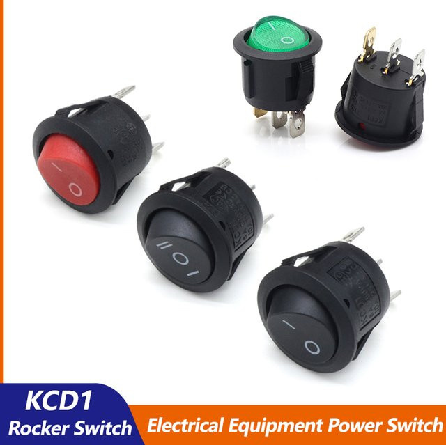 Runder Wippschalter KCD1-Serie 2/3-polig EIN-AUS-EIN in Rot und Schwarz mit LED für Auto-Armaturenbrett 6 A/250 V AC 10 A/125 VAC 23 mm - Bild 1