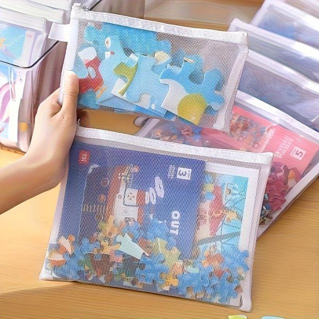 Bunte Netz-Aufbewahrungsbeutel von chenxiaogang aus Nylon mit Reißverschluss und Kordelzug, transparente Organizer für Spielzeug und Bastelbedarf, B/H: 34 x 24 cm - Bild 1