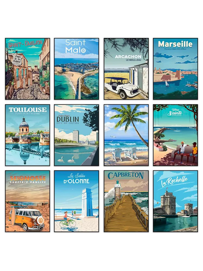 Potdemiel Diamantmalerei Reiseplakat Frankreich Vintage Wandkunst Multicolour B/H: 25 x 25 cm - Bild 2