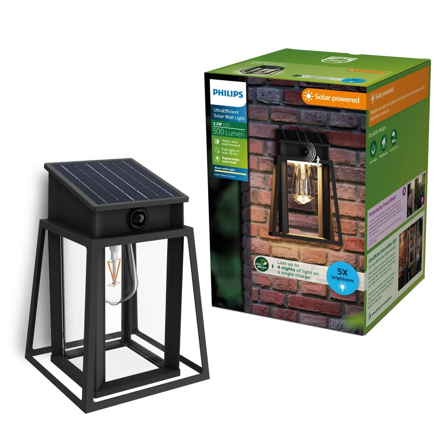 Philips Lysin Solar LED Außenwandleuchte mit Bewegungsmelder und Dämmerungssensor, Schwarz - Bild 2