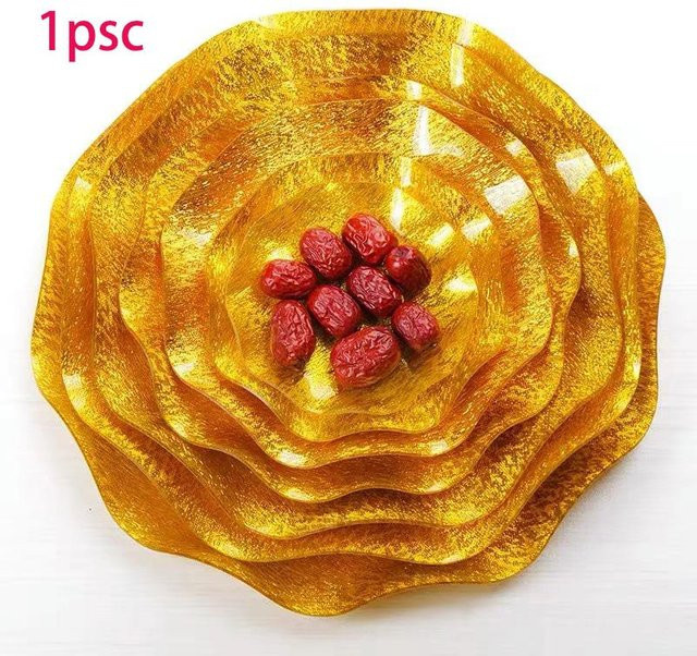 Goldenes Seiden-Obsttablett als runder Snackteller aus Acryl und Metall, Durchmesser: 12 cm - Bild 1