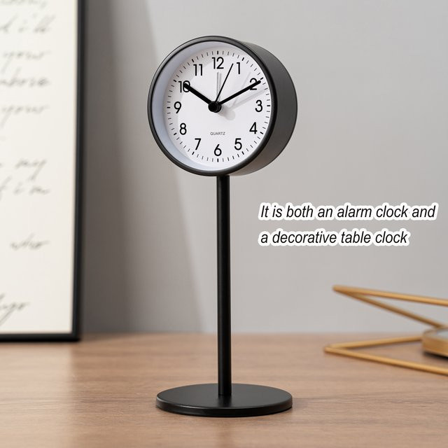 MEISHIGUANG Analoger Desktop-Wecker aus Metall in Schwarz, Geräuschloser runder Wecker im minimalistischen europäischen Stil - Bild 1