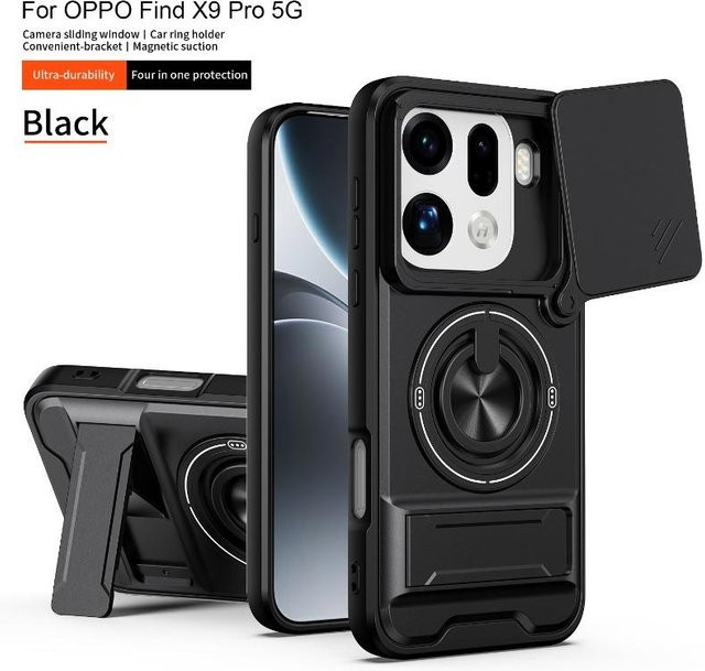 Magnetische Schutzhülle für Oppo Find X9 Pro und Find X9 in Schwarz mit Schiebeschutz für das Kameraobjektiv und stoßfester Hartschale - Bild 1