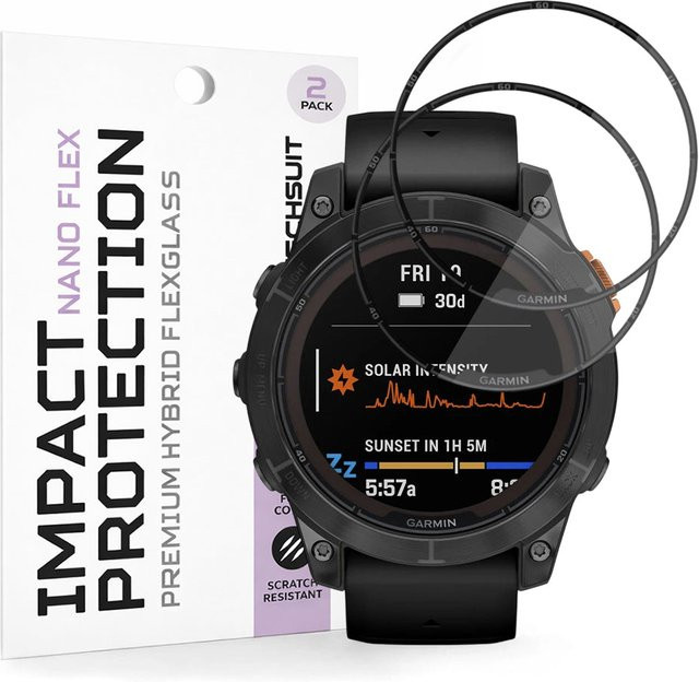 Techsuit Schutzfolie Nano Flex für Garmin Fenix 7 Pro Solar, Kunststoff, Schwarz, 2 Stück - Bild 1