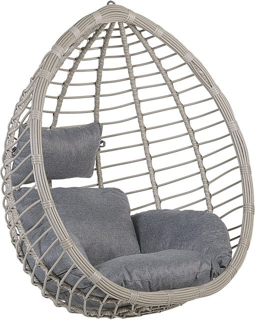 Beliani Hängesessel in Grau im Boho-Stil aus Polyrattan mit Polsterung, B/T/H: 74 x 106 x 116 cm - Bild 1