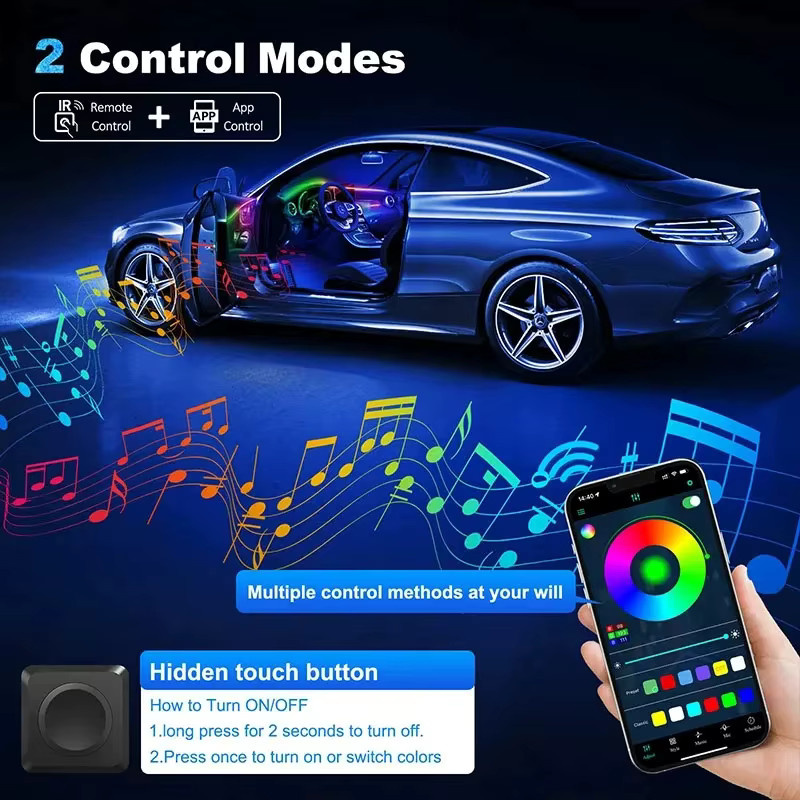FILIPLI RGB LED Auto-Innenraumbeleuchtung mit 64 Farben und Symphonie-Atmosphärenlicht in Multicolour - Bild 2