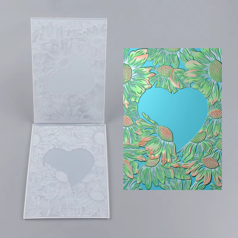 Sonnenblumen-Herzform Stanzformen und Prägeordner für Scrapbooking und DIY Papierhandwerk, B: 11,4 cm, H: 6,3 cm - Bild 3