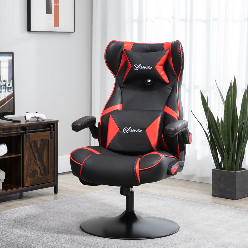 Vinsetto Gamingstuhl ergonomisch mit Lautsprechern, Wippfunktion und Lenden- sowie Nackenstütze aus Kunstleder in Rot-Schwarz - Bild 2