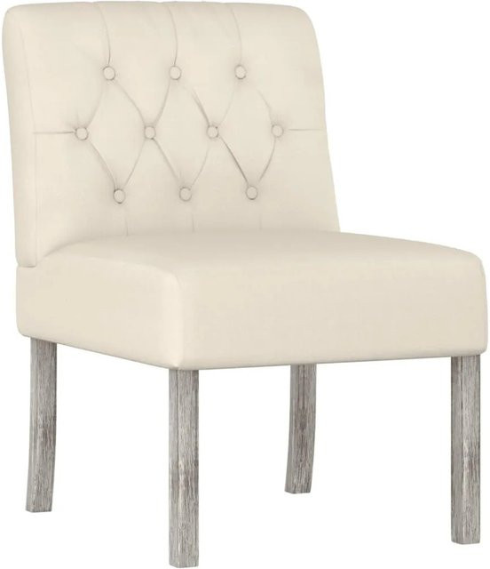 vidaXL Sessel ohne Armlehnen aus Leinen mit Knopfheftung in Beige, B/T/H: 72 x 64 x 48 cm - Bild 1