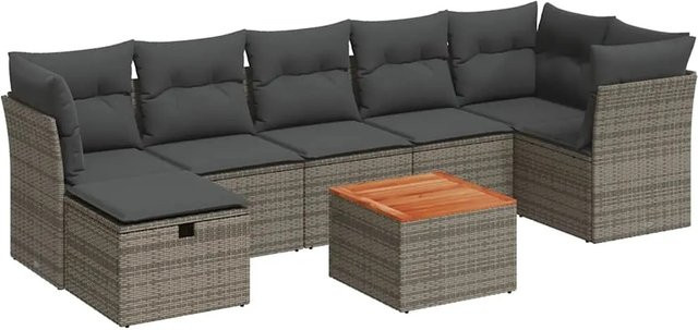 vidaXL 8-tlg. Garten-Sofagarnitur aus Poly-Rattan in Grau mit Kissen und L-Form - Bild 1