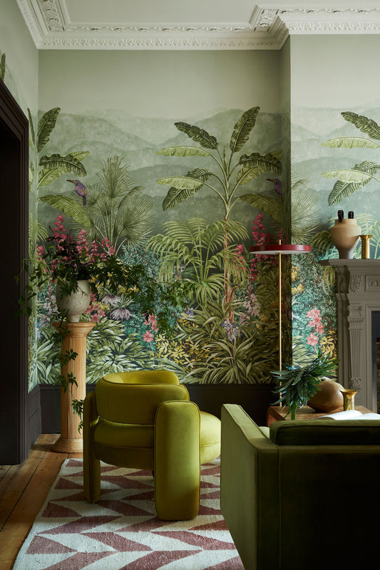 Little Greene Mural Capricorn - Boringdon Wandtapete im Vintage-Stil, grün/mehrfarbig, florales Design aus Vlies - Bild 2