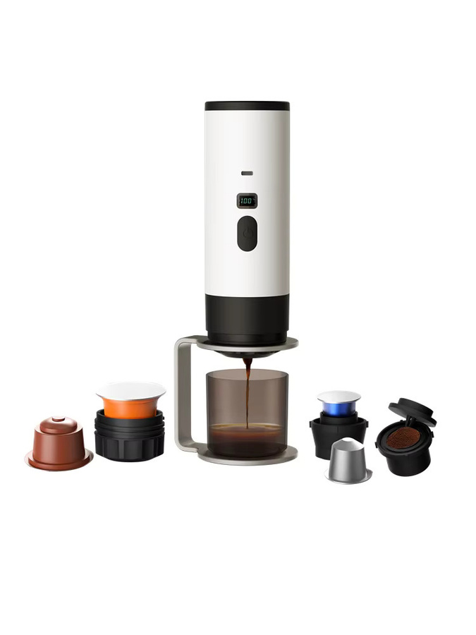 JFBONIN Tragbare 3-in-1 kabellose elektrische Espressomaschine für Kapseln und Pulver, Reise-Kaffeemaschine für Auto, Camping und Zuhause, Schwarz oder Weiß - Bild 6