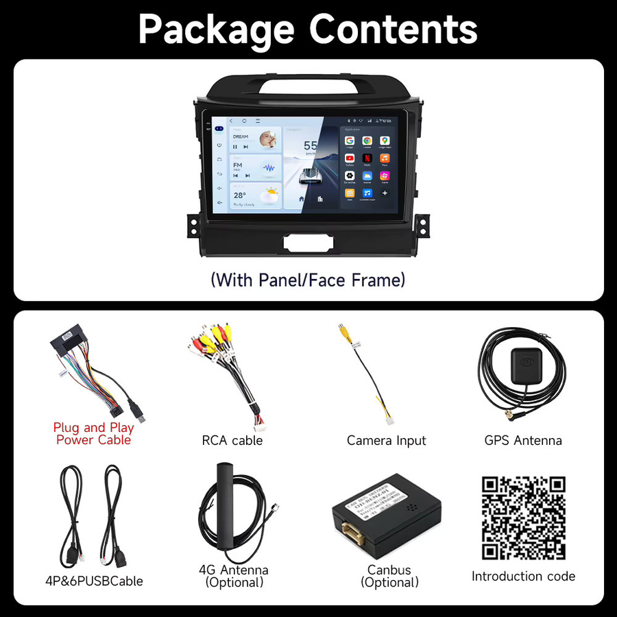 Jiuyin Ai Voice 2 Din Android Autoradio für Kia Sportage 3 (2013-2016) mit Carplay, 4G und GPS in Schwarz - Bild 4