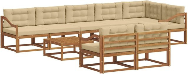 vidaXL Outdoor-Sofagarnitur 9-tlg. aus Akazienholz mit Kissen in Natur und Beige - Bild 1