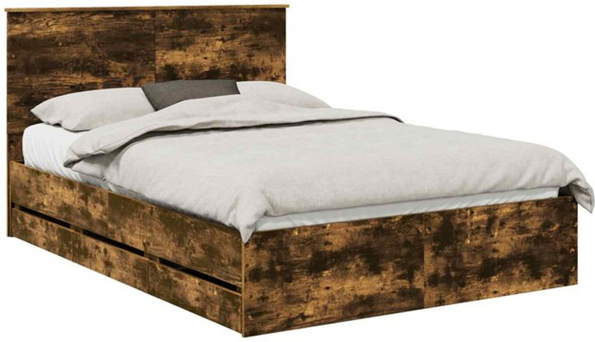 vidaXL Bettrahmen aus geräuchertem Eichenholz in Braun, Modernes Funktionsbett im Industrial Design, B/T/H: 140 x 200 cm - Bild 1