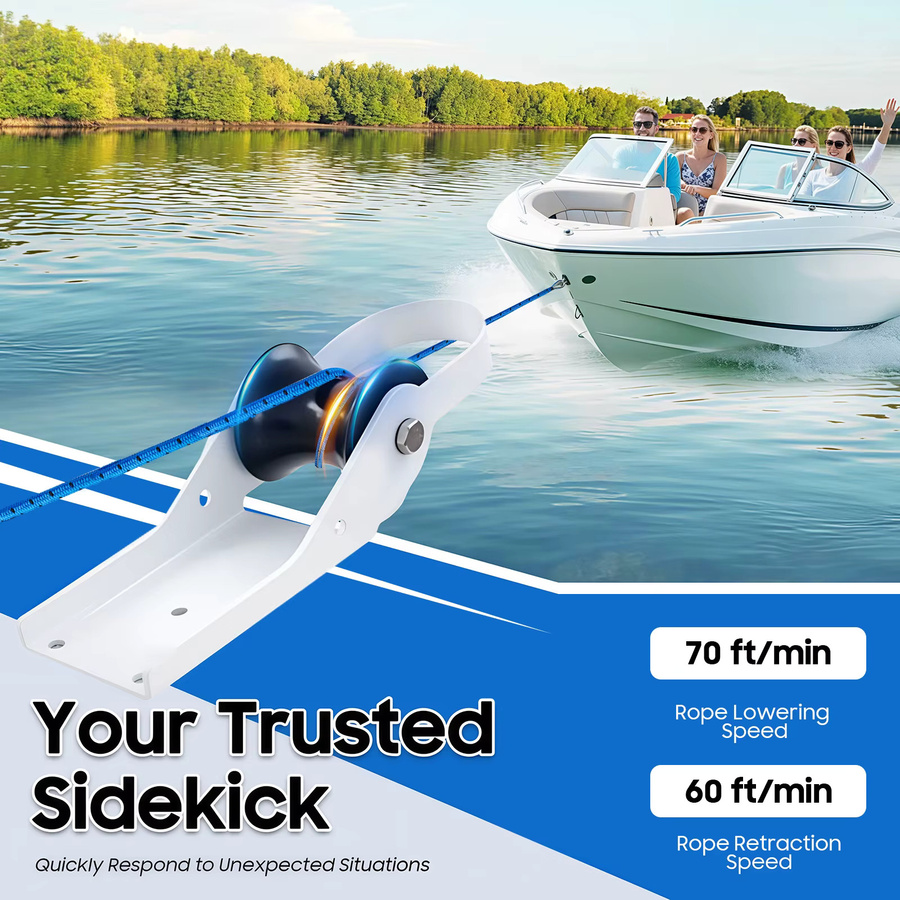 Elektrische Ankerwinde für Boote, 12 V, wasserdicht IP65, salzwasserbeständig aus technischem Kunststoff in Silber und Weiß mit Überlastschutz, 70 Fuß/Min. Abstiegsgeschwindigkeit und 60 Fuß/Min. Aufnahmegeschwindigkeit - Bild 3