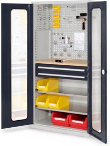 Kappes Schubladenschrank RasterPlan Mod. 34 mit Sichtfenstertüren in Grau, B: 60 cm, H: 195 cm, T: 60 cm - Bild 1