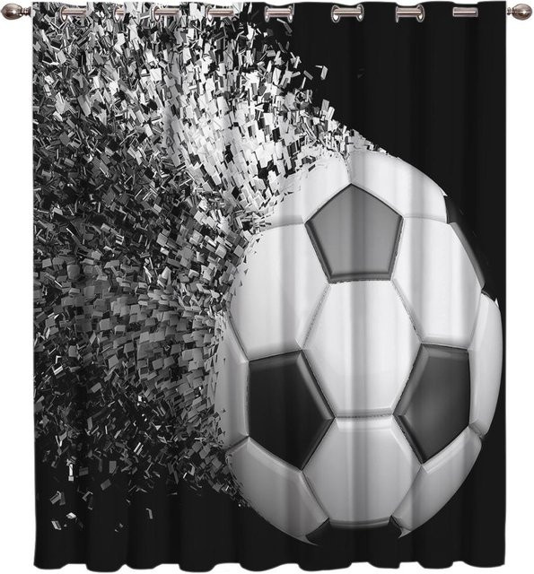 Super Six Fußball Vorhänge mit Bälle Design in Schwarz, B/H: 135 x 185 cm - Bild 1