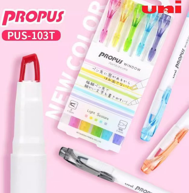 Uni Textmarker-Stift-Set 102T/103T mit Doppelspitze und Keilspitze, Mehrfarbig - Bild 1