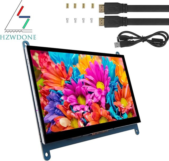 HZWDONE 7 Zoll IPS Touchscreen Monitor mit 1024x600 Auflösung und 5-Punkte kapazitivem Touch für Raspberry Pi 4/3/2/B/B+/A+ via HDMI - Bild 1
