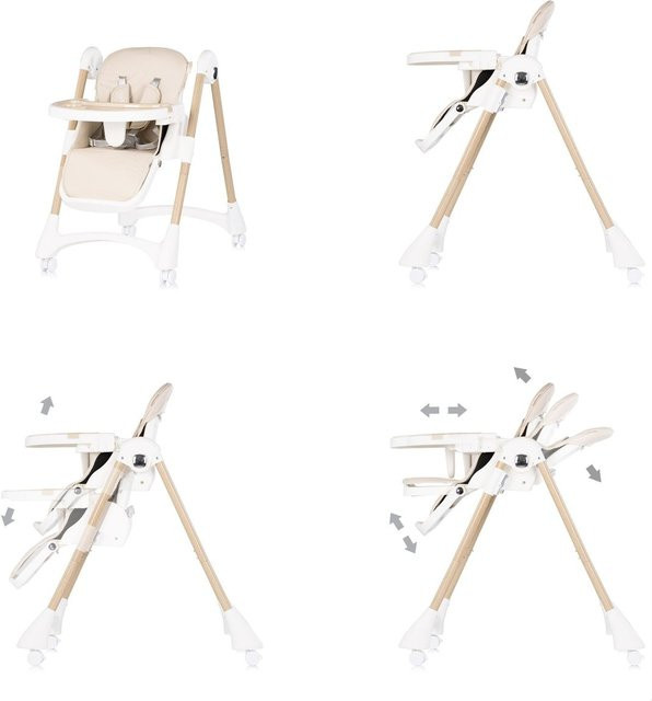 Chipolino Kinderhochstuhl Candy Shop in Beige, verstellbar mit Rollen und 5-Punkt-Gurt für Kinder von 0 bis 3 Jahren - Bild 1
