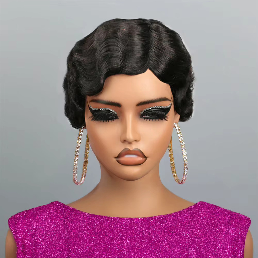HJ WEAVE BEAUTY Echthaar-Perücke, kurze Pixie, Damen - Bild 1
