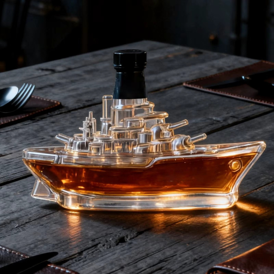 Transparente Schnapsflasche in Kriegsschiff-Form aus Glas mit 350 ml Volumen für Whisky und Wodka - Bild 2